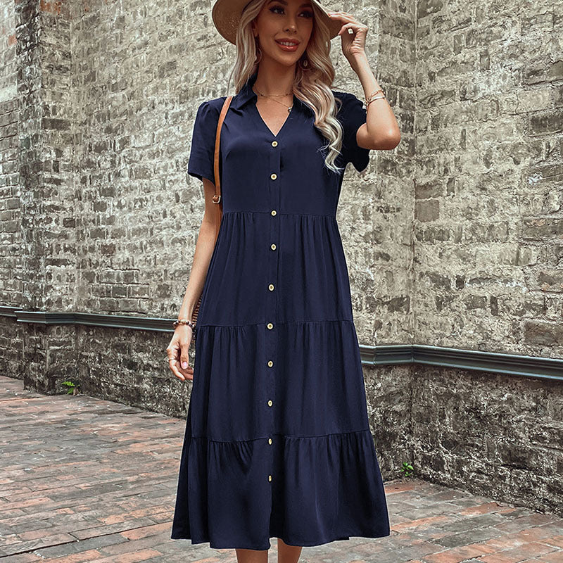 Damen Maxikleid mit Knöpfen und Rüschen Norvielle