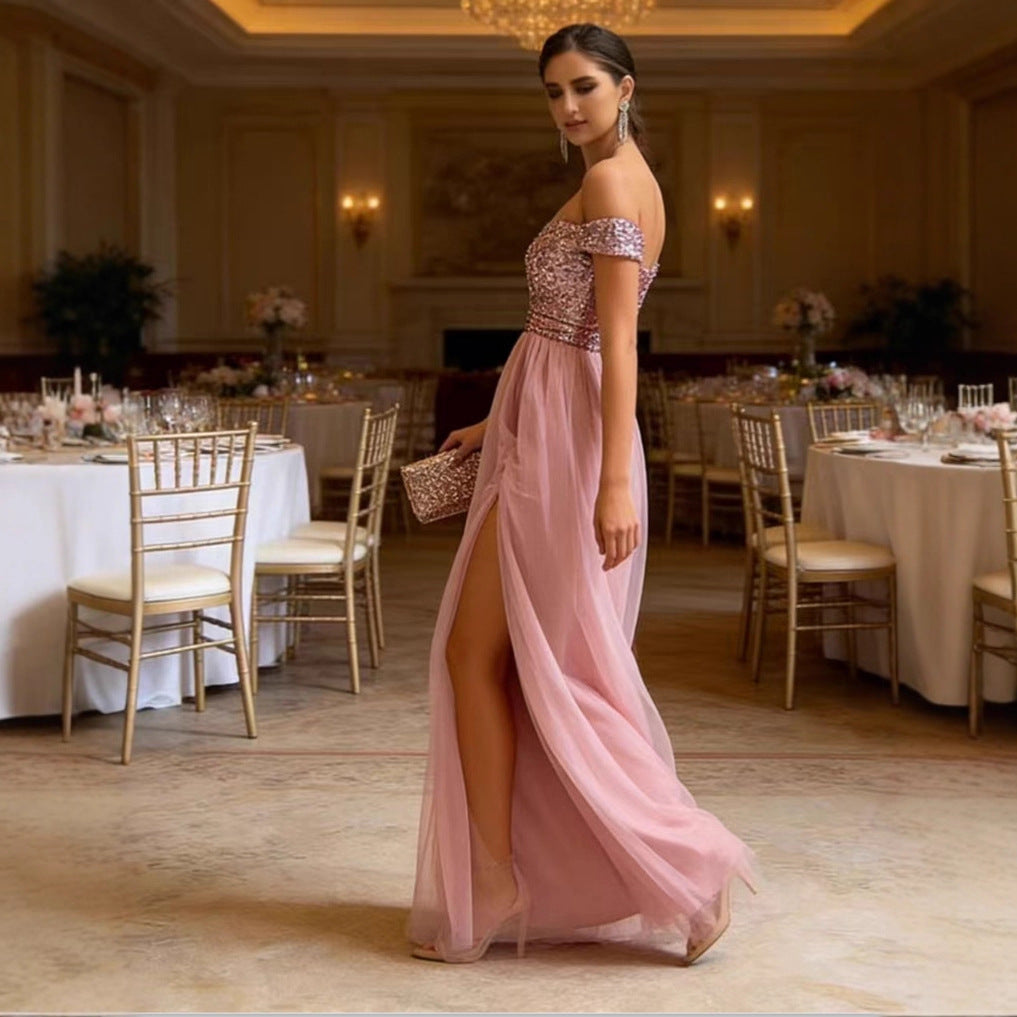 Damen Abendkleid Schulterfrei Funkelnde Applikationen Norvielle