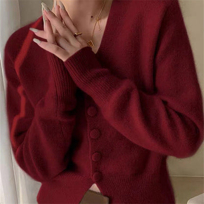 Damen Strickjacke Mohair Weich Knopfverschluss Norvielle