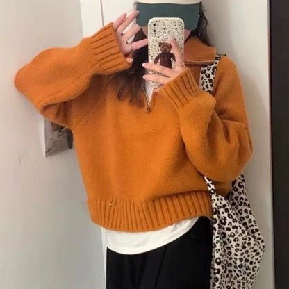 Damen Strickpullover Hochgeschlossener Reißverschluss Norvielle