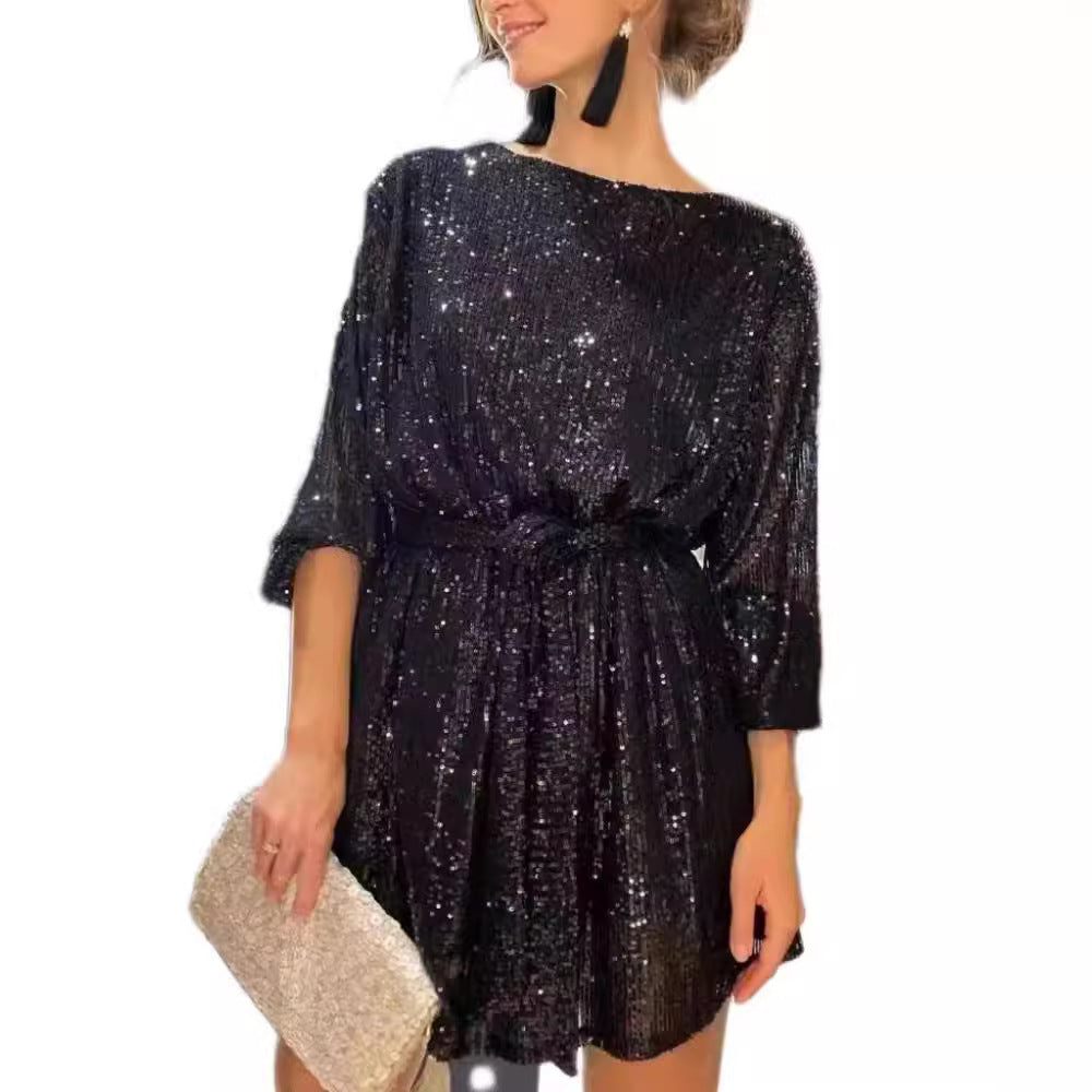 Damen Paillettenkleid Weites Elegantes Taillierten Kleid Norvielle