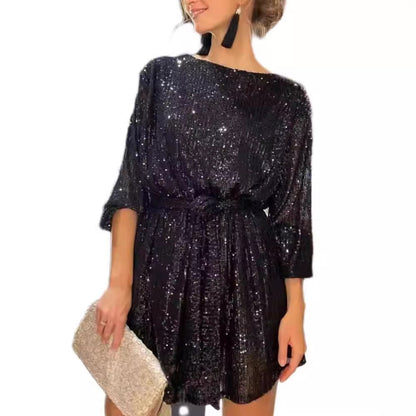 Damen Paillettenkleid Weites Elegantes Taillierten Kleid Norvielle