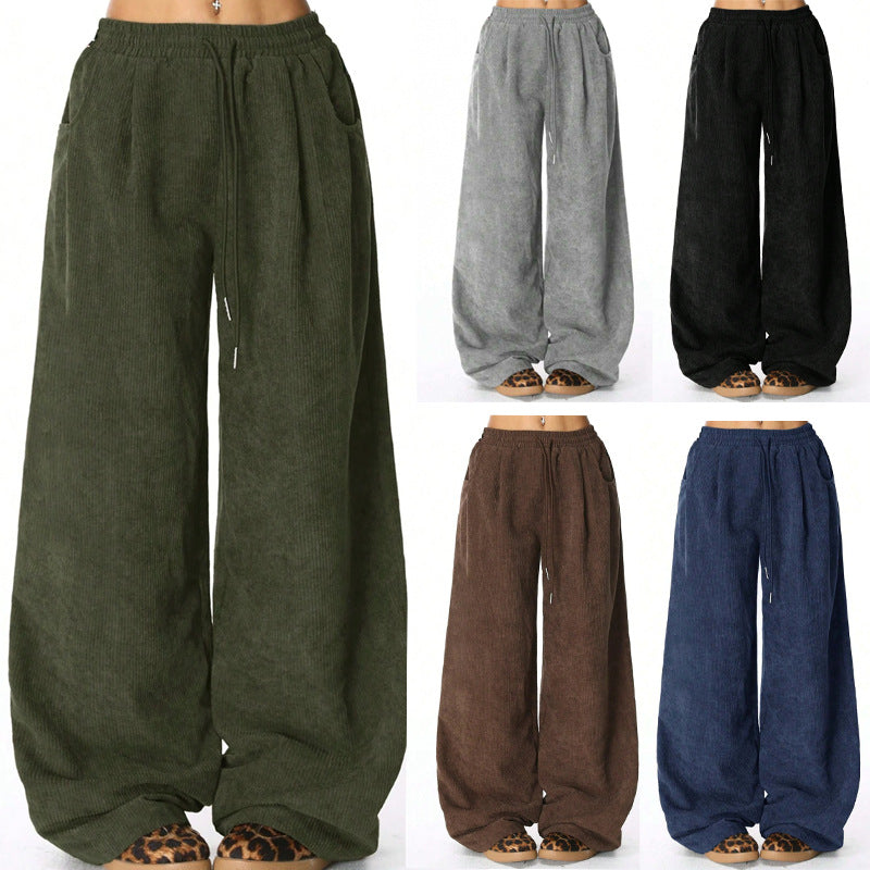 Damen Cordhose Weit Elastischer Bund Schwarz - Norvielle