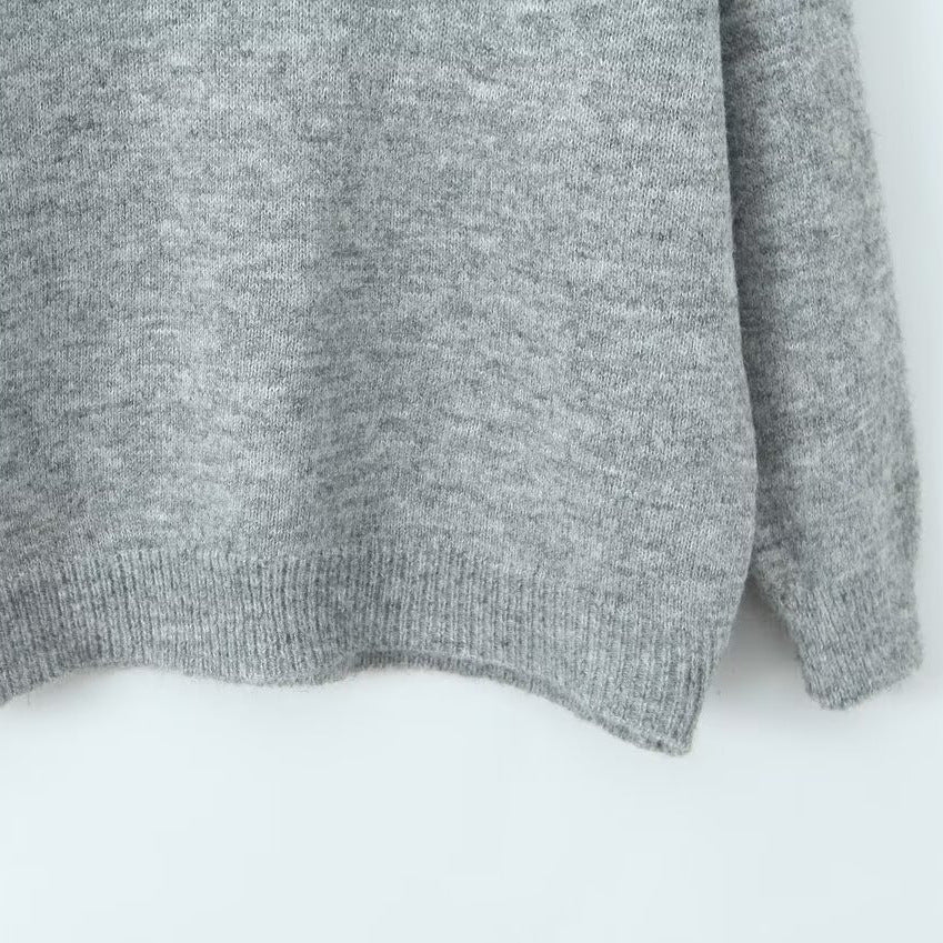 Damen Strickpullover Stehkragen V-Ausschnitt Norvielle