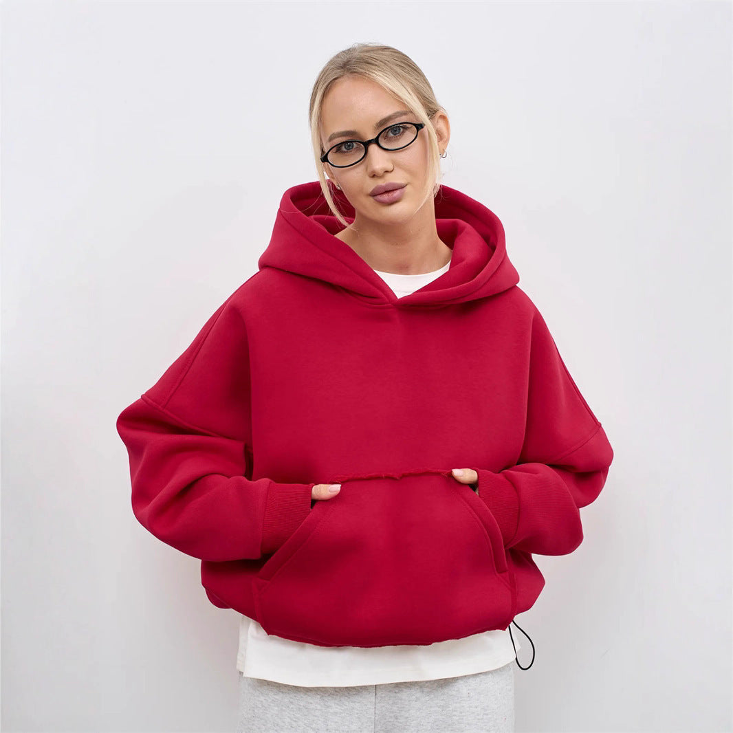 Damen Oversized Kapuzenpullover Kängurutasche Elastisch Beige