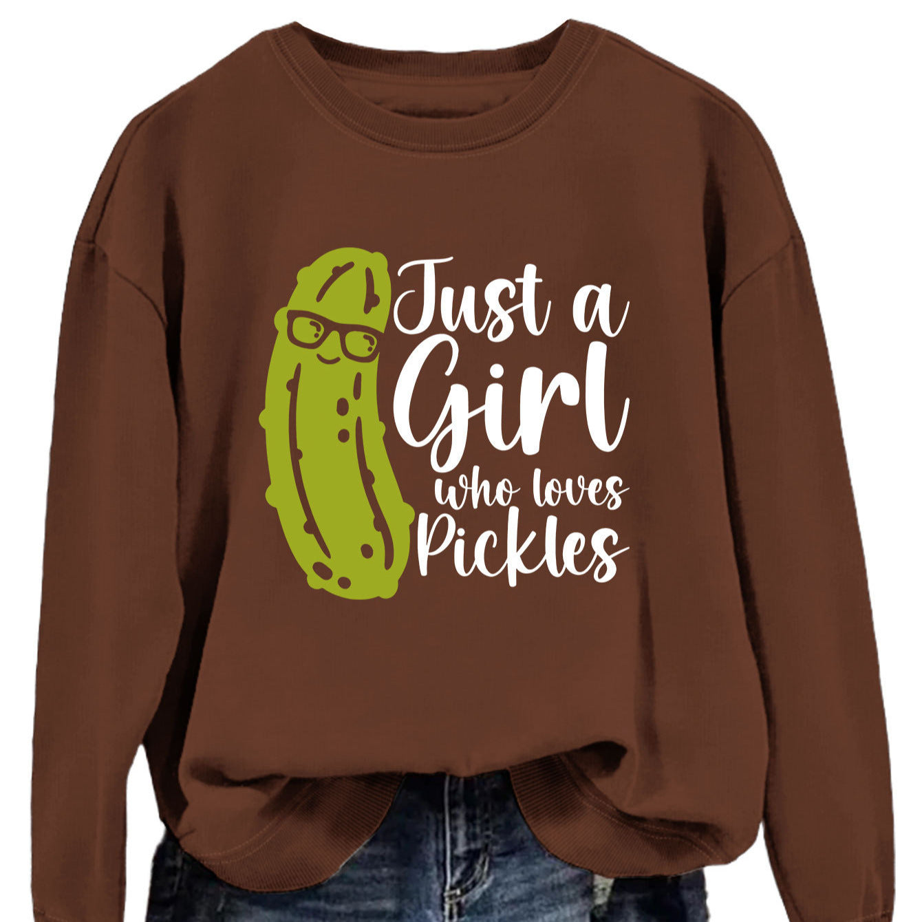 Damen Sweatshirt Gurkenmotiv Lässig Grün Norvielle