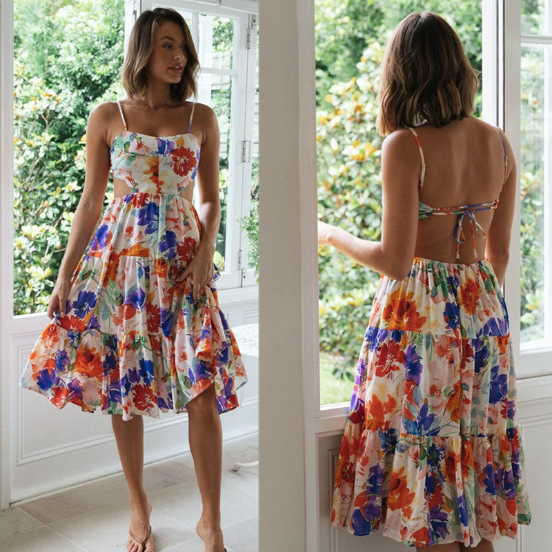 Damen Midi-Kleid Blumenmuster Fließender Rock - Norvielle