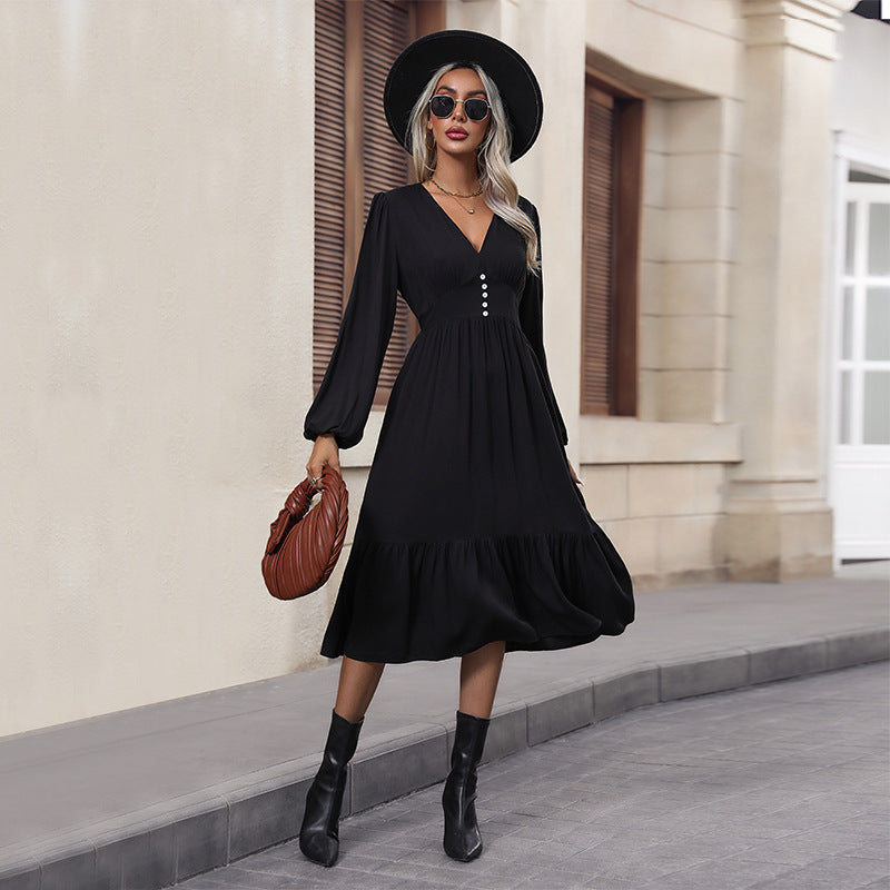 Damen Midi-Kleid V-Ausschnitt Rüschen Norvielle