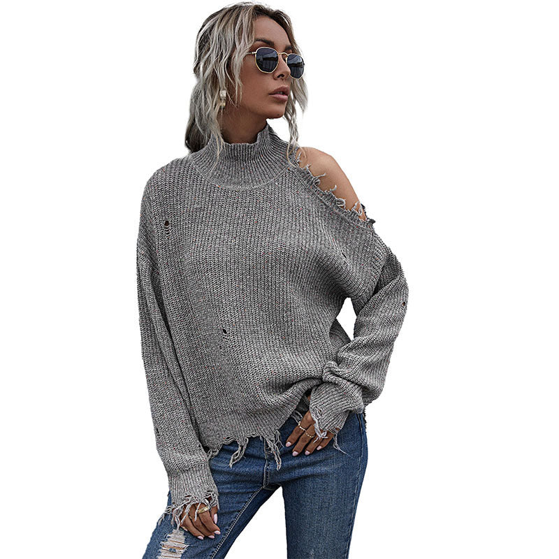 Damen Strickpullover Asymmetrisch Transparenter Cut-Out Beige