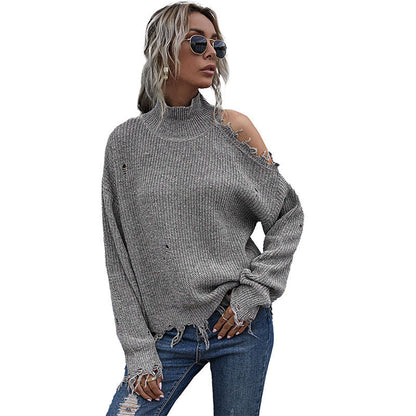 Damen Strickpullover Asymmetrisch Transparenter Cut-Out Beige