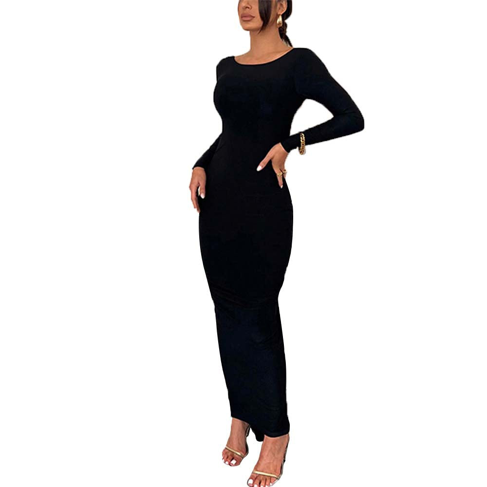 Damen Maxikleid Elegante Rückenöffnung Figurbetont
