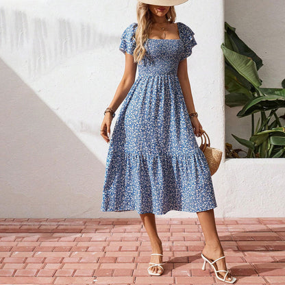 Damen Midi-Kleid Floralmuster Puffärmel Norvielle