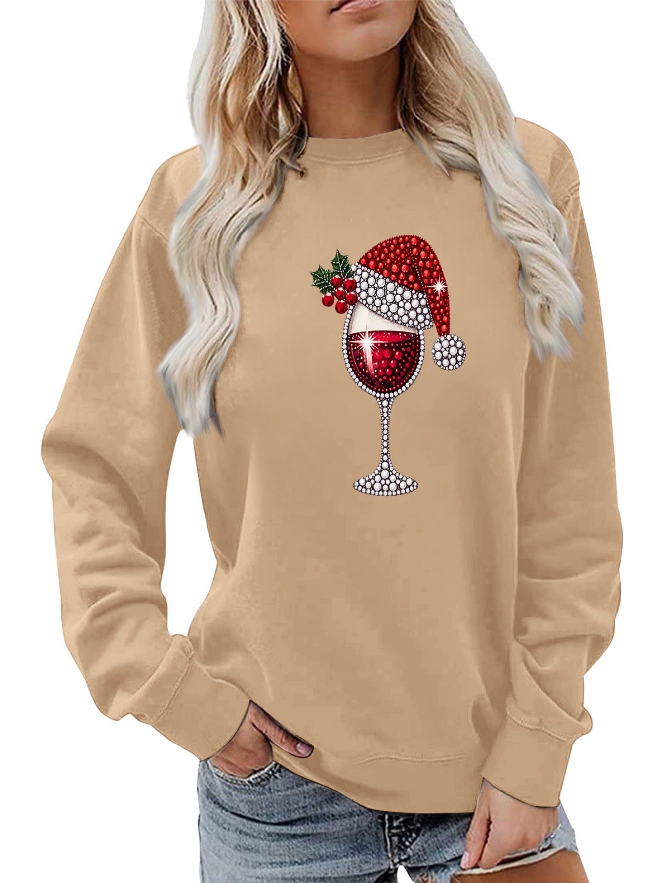 Damen Sweatshirt Weich Innenfutter Weinmotiv Norvielle