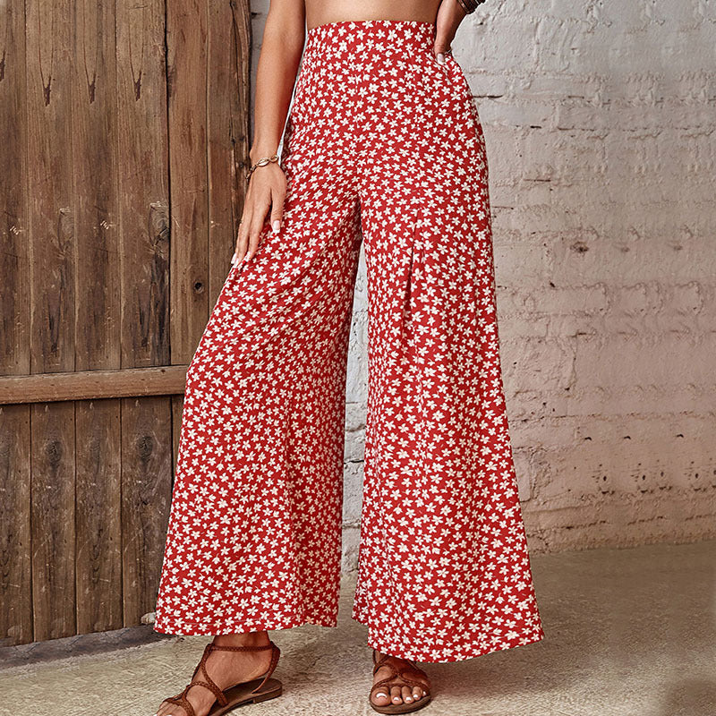 Damen Palazzo-Hose Floralmuster Elastischer Bund Weite Bein