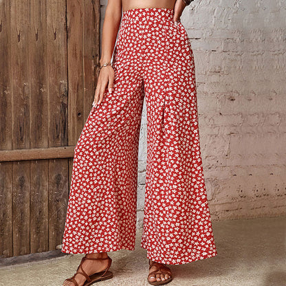Damen Palazzo-Hose Floralmuster Elastischer Bund Weite Bein