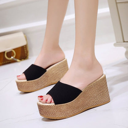 Damen Wedge-Pantoletten Weiches Obermaterial Bequeme Sohle Schwarz - Norvielle
