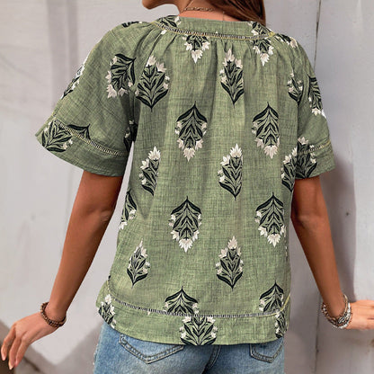 Damen Bluse Blumenmuster V-Ausschnitt Norvielle