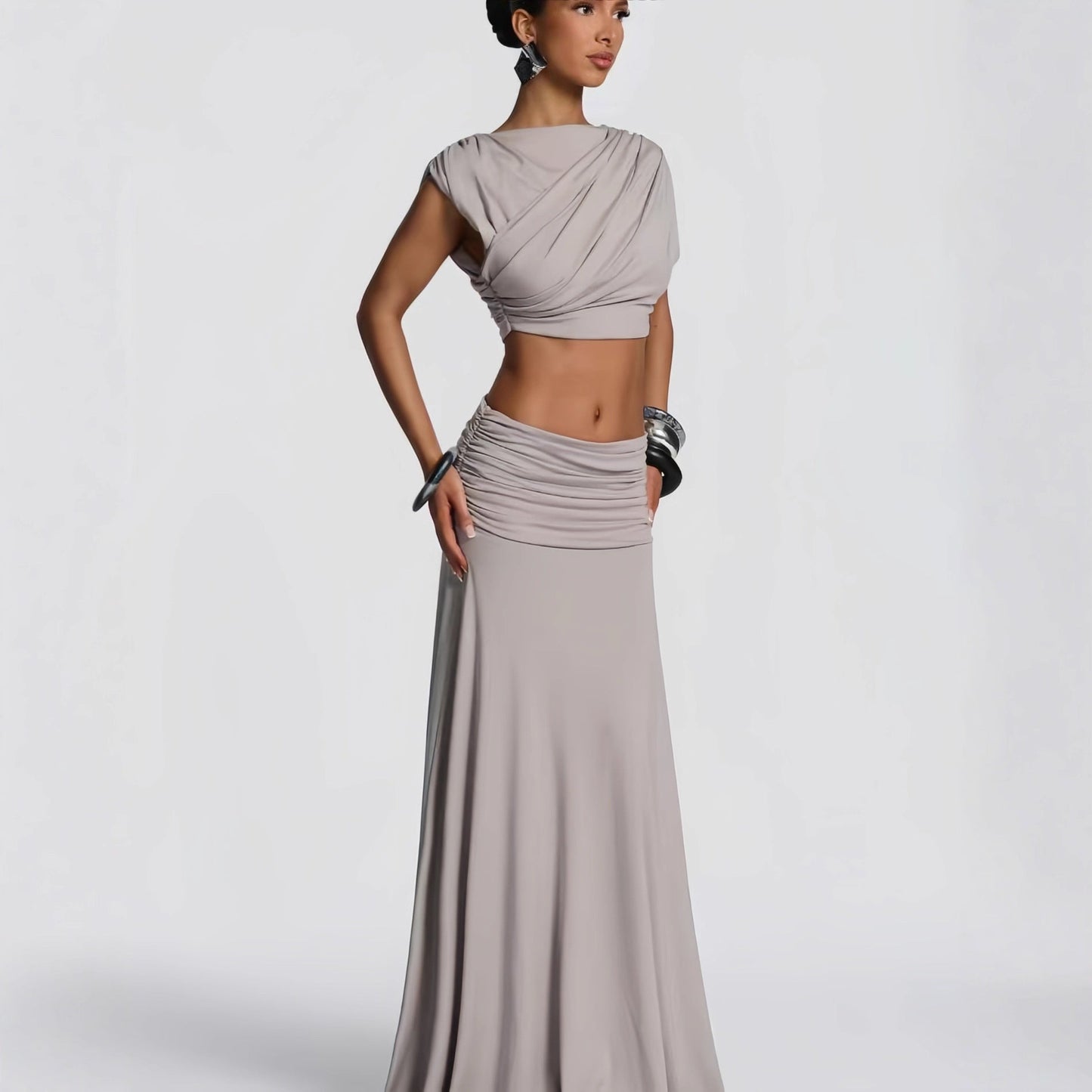 Damen Wickelkleid Drapiertes Oberteil Fließender Rock Norvielle