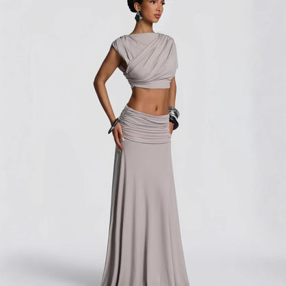 Damen Wickelkleid Drapiertes Oberteil Fließender Rock Norvielle