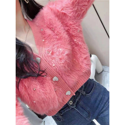 Damen Strickjacke Flauschig mit Glitzerdetails Modern