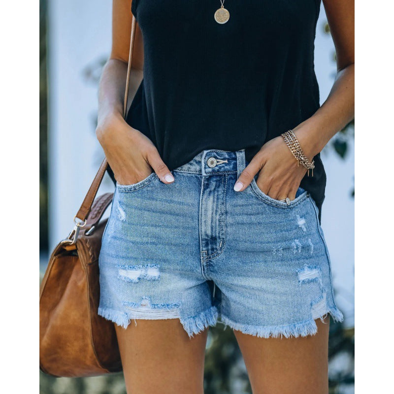 Damen Highwaist Destroyed Jeansshorts mit Fransen