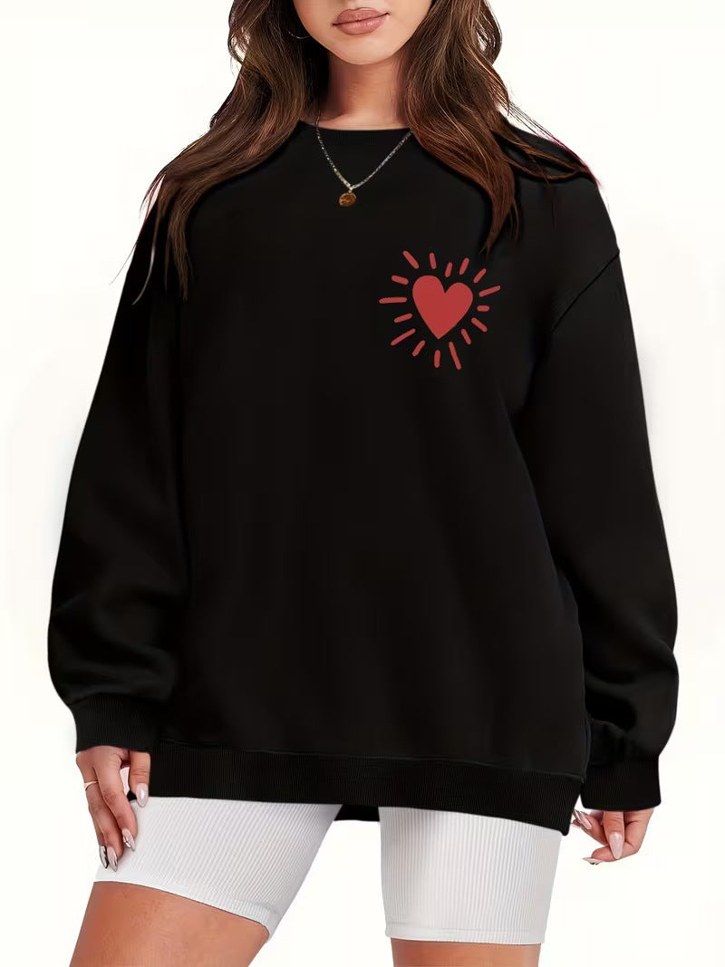 Damen Sweatshirt Übergroß Herzmotiv Norvielle
