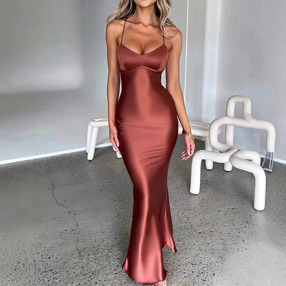 Damen Maxi-Kleid Langarm mit Verstellbaren Trägern Figurbetonter - Norvielle