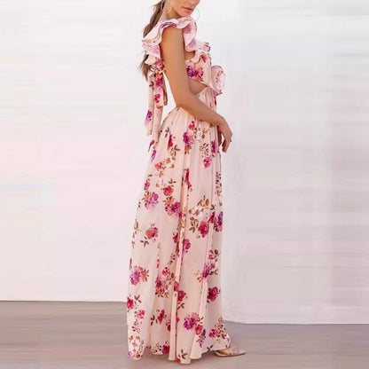 Damen Maxikleid Rüschendetails Florales Design Norvielle
