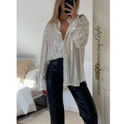 Damen Glitzerbluse Schimmernder Stoff Lässiger Schnitt