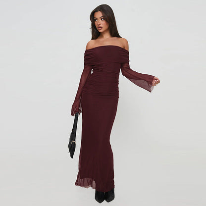 Damen Off-Shoulder Maxikleid mit Rüschendesign Schwarz - Norvielle