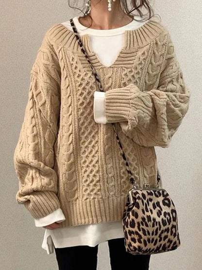 Damen Strickpullover Weiches Material V-Ausschnitt Beige