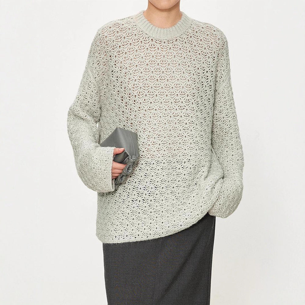 Damen Strickpullover Luftiger Strick Offene Struktur Beige - Norvielle