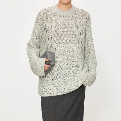Damen Strickpullover Luftiger Strick Offene Struktur Beige - Norvielle