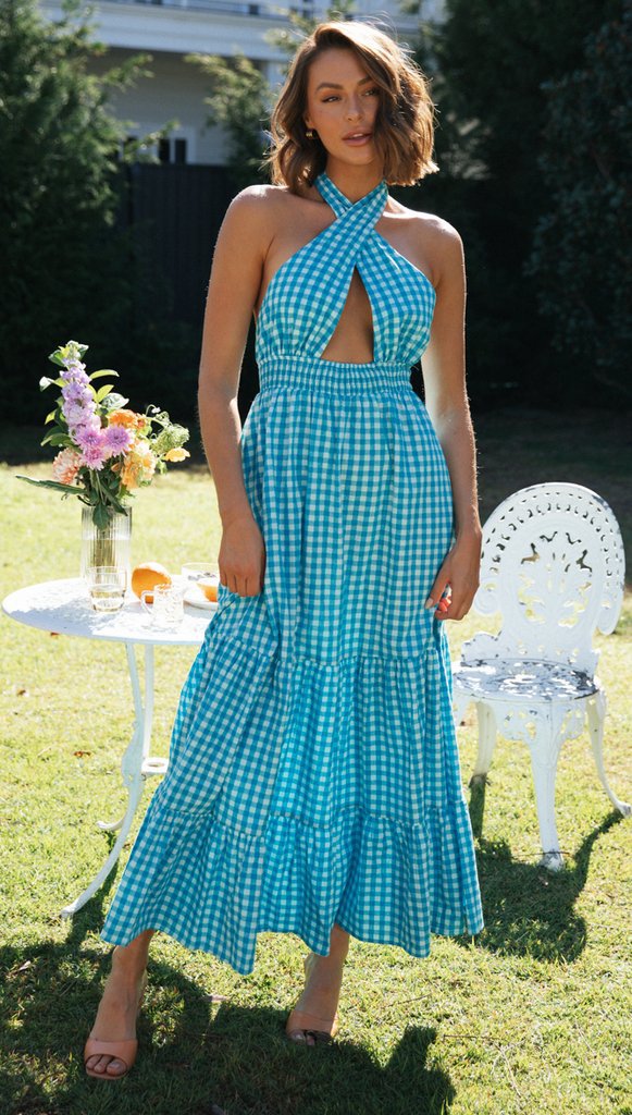 Damen Maxikleid Wickeloberteil Rüschen Saum Norvielle
