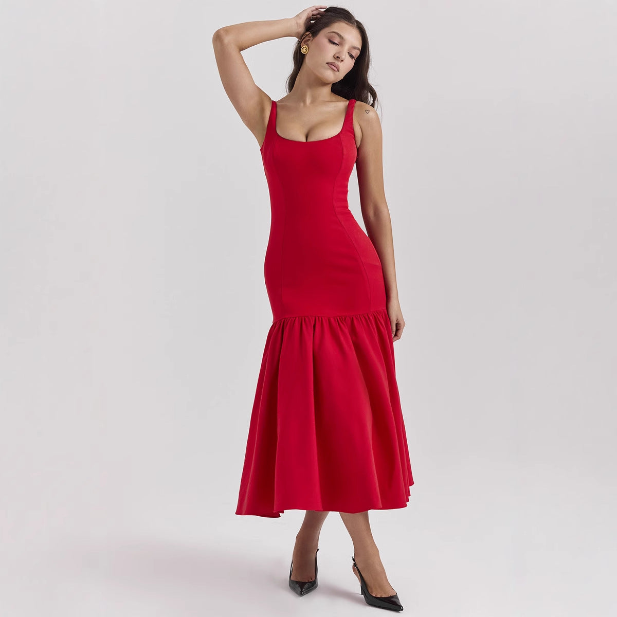 Damen Maxikleid Schwingender Rock Figurbetont Norvielle