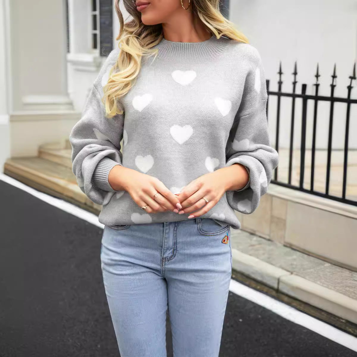 Damen Pullover mit Herzen Moderner Schnitt Norvielle