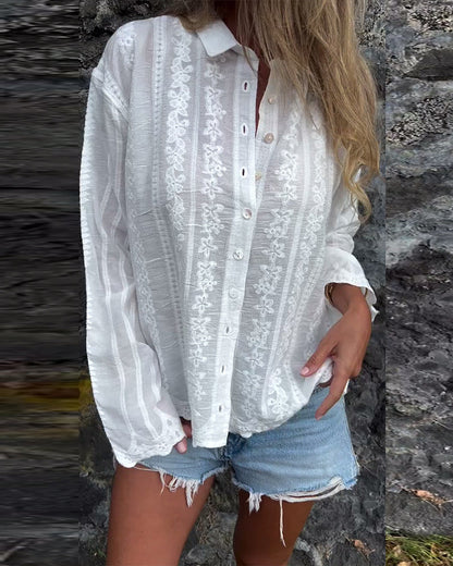 Damen Bluse Flora Stickerei Strukturiert Norvielle