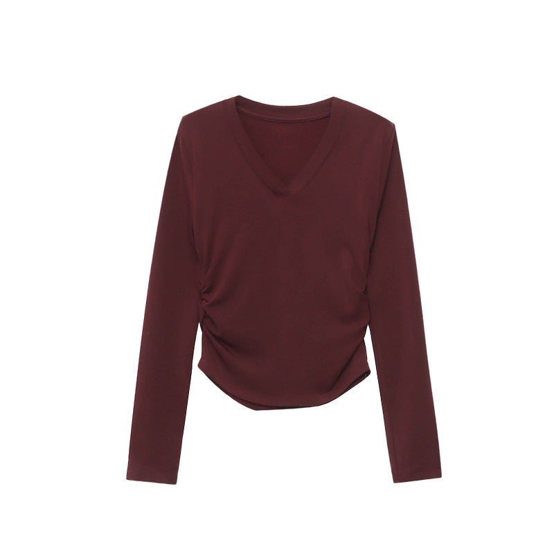 Damen Longsleeve-Oberteil V-Ausschnitt Raffung Norvielle