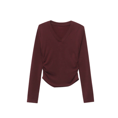 Damen Longsleeve-Oberteil V-Ausschnitt Raffung Norvielle