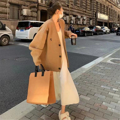 Damen Strickjacke Oversized mit Kragen und Taschen Norvielle