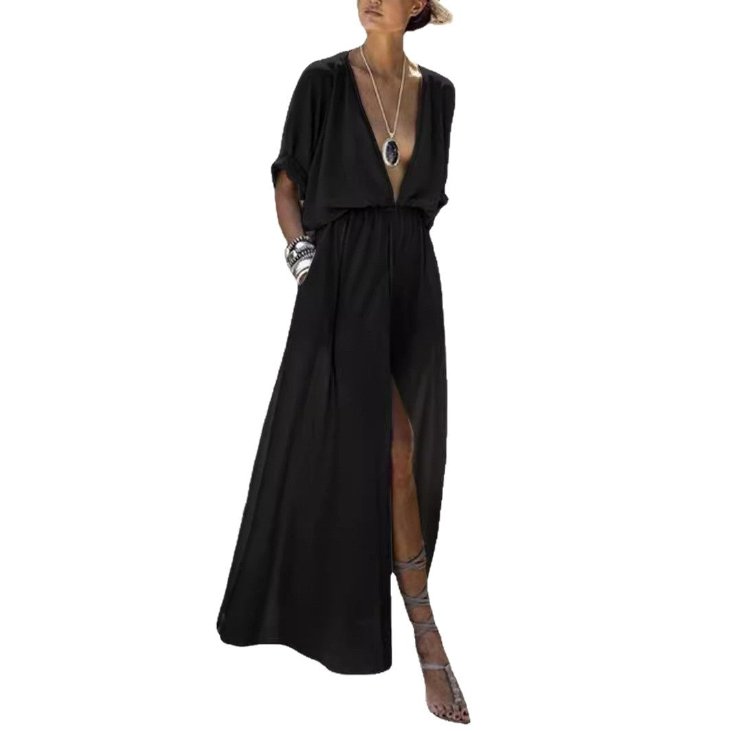 Damen Maxikleid V-Ausschnitt Hautfreundlich