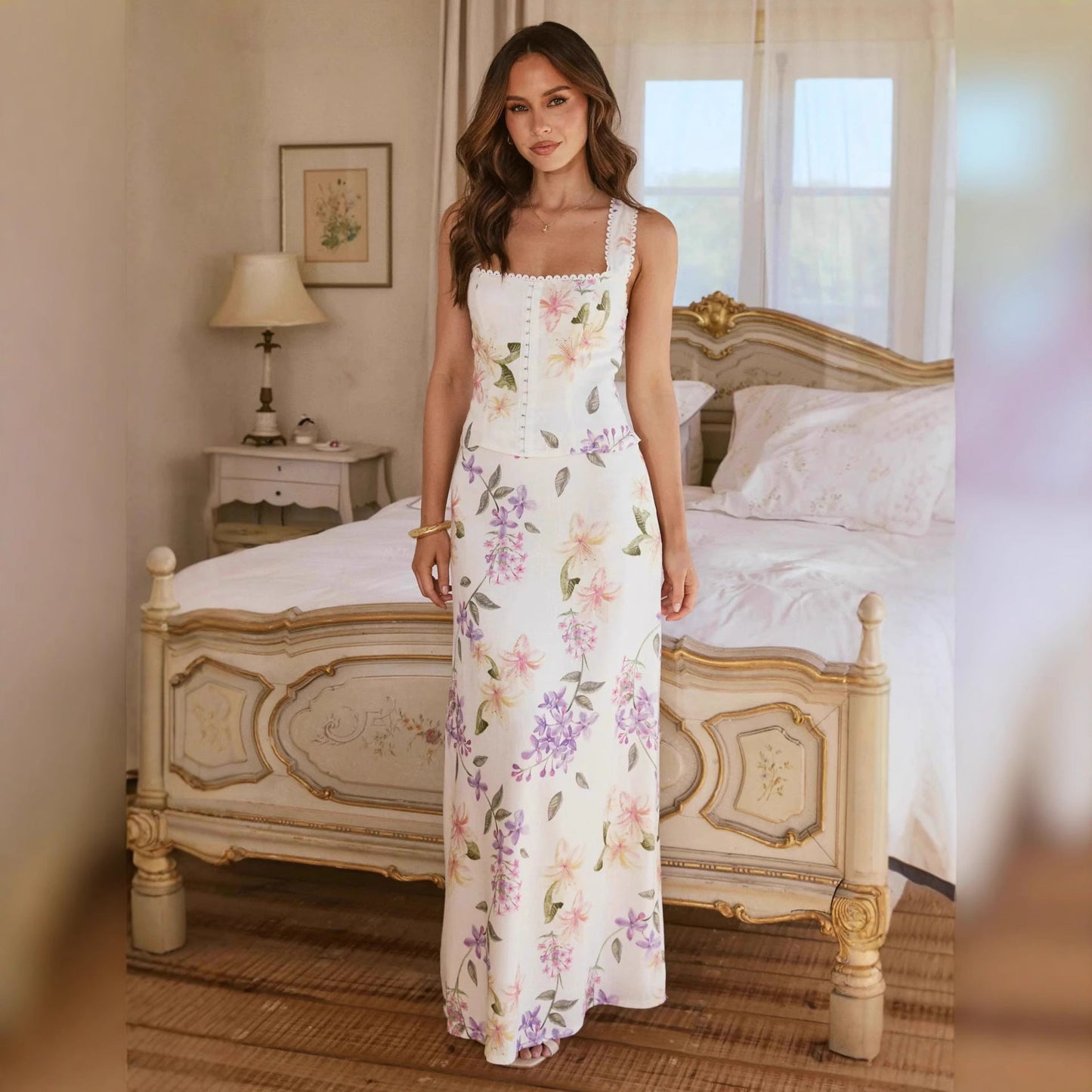 Damen Maxikleid Romantischer Stil Floralmuster