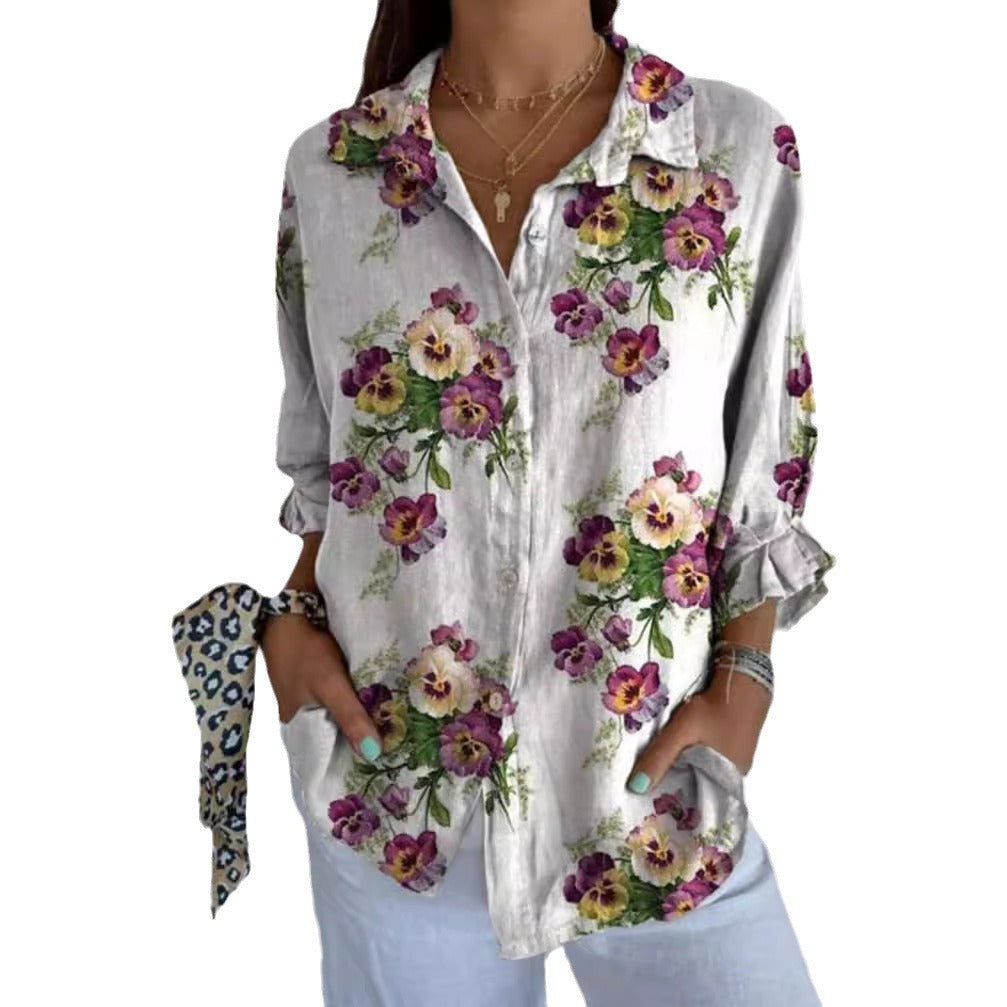 Damen Bluse Florales Design Verdeckte Knöpfe Norvielle