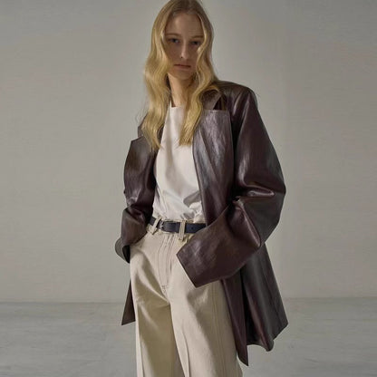 Damen Oversized Blazer aus Kunstleder