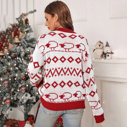Damen Strickpullover Weite Ärmel Muster Mix Norvielle