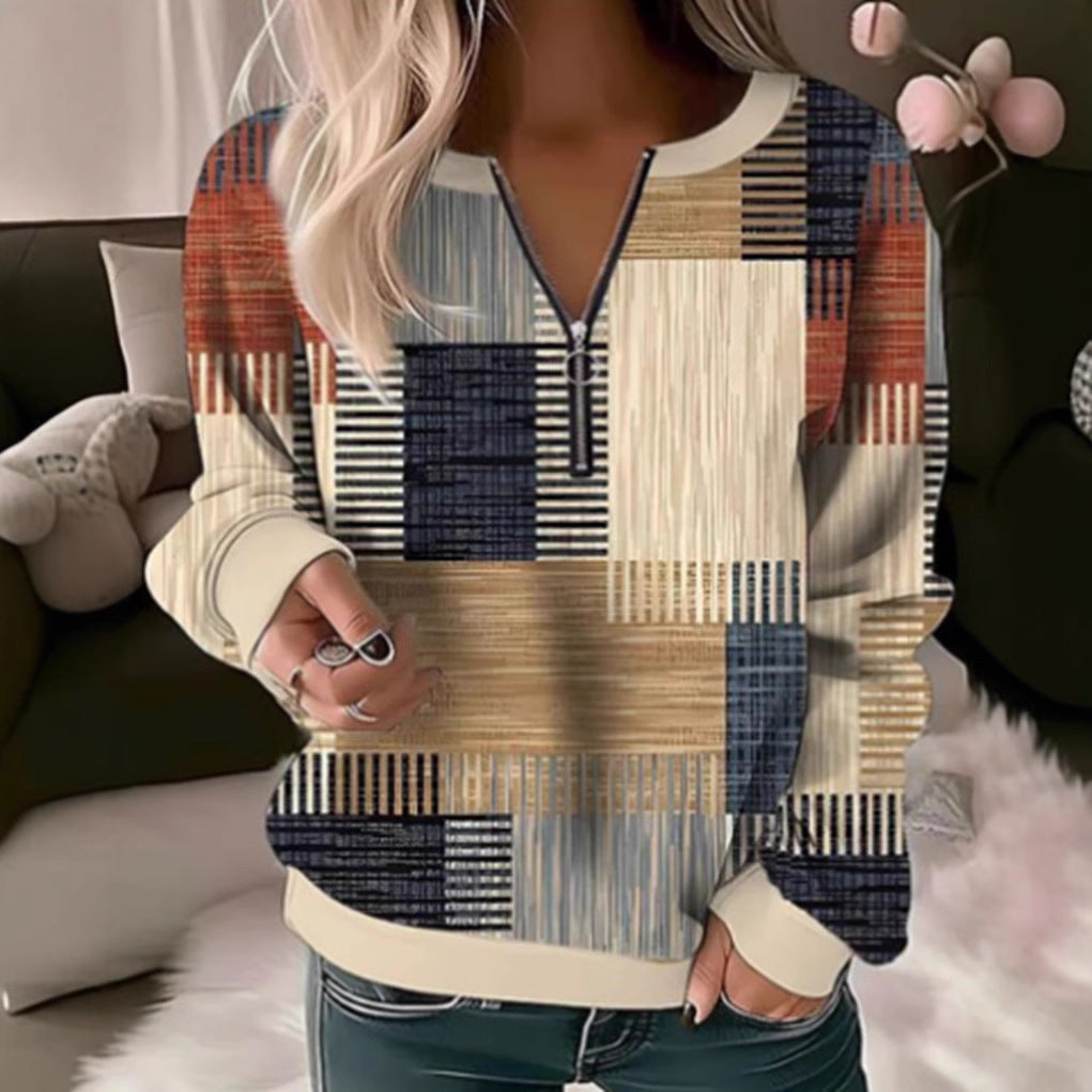 Damen Sweatshirt Geometrisches Design Hochgeschlossener