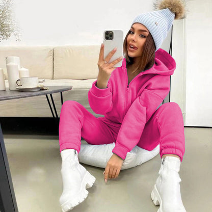 Damen Fleece-Jumpsuit mit Kapuze und Reißverschluss Norvielle