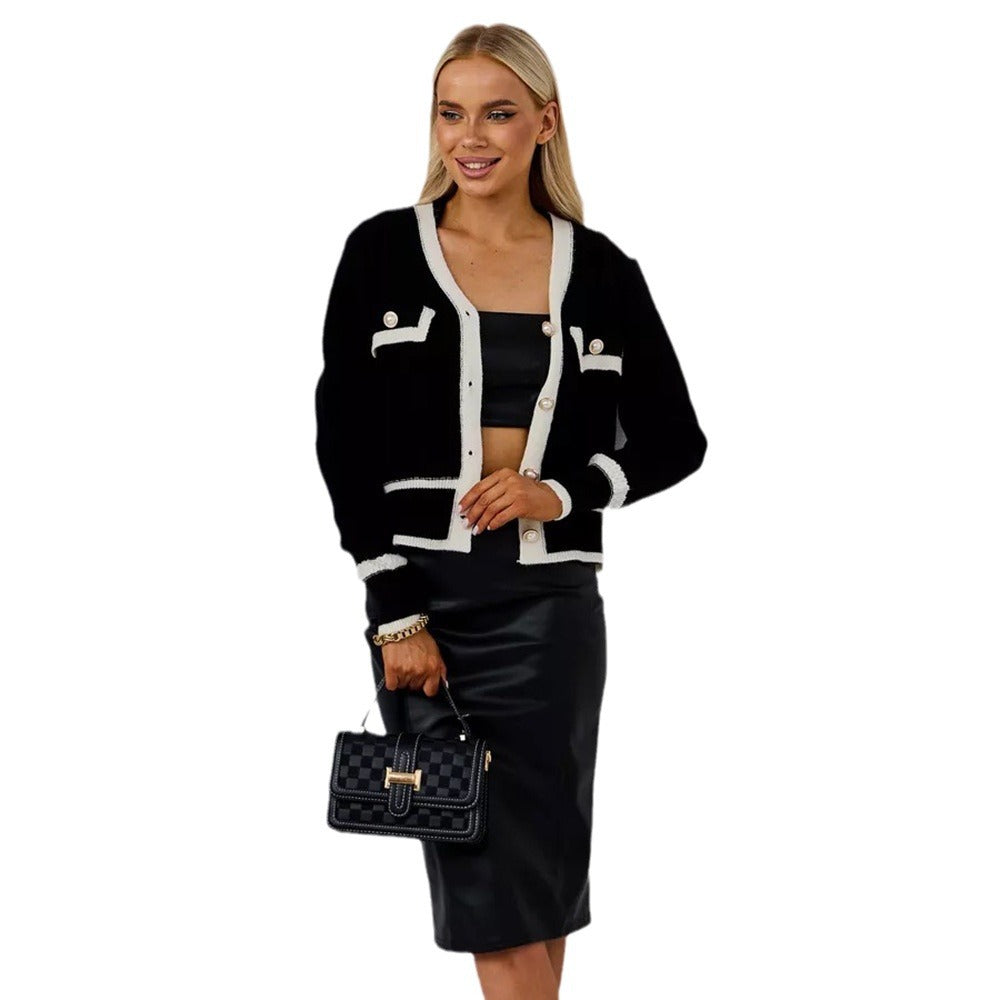 Damen Strickjacke mit Perlenknöpfen und Taschen Norvielle