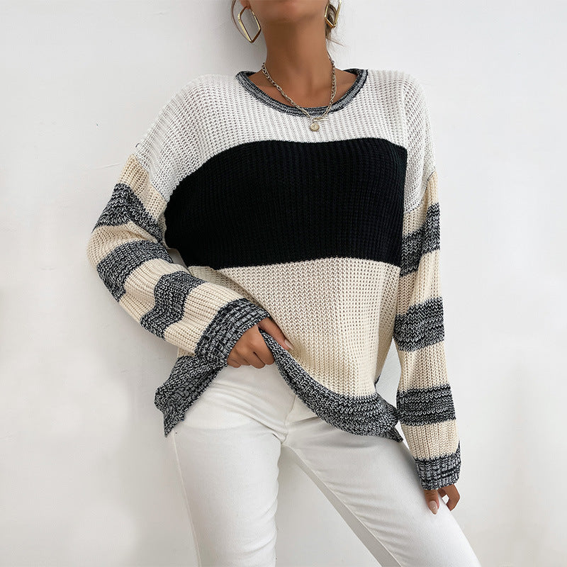 Damen Strickpullover Norvielle Weites Ärmel Blockdesign - Norvielle