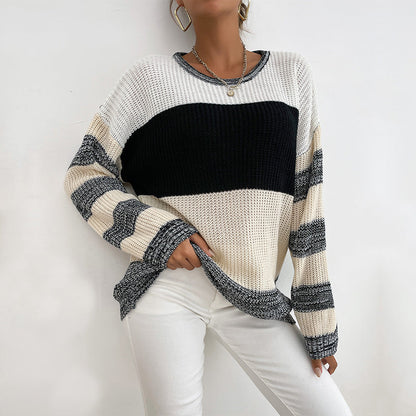 Damen Strickpullover Norvielle Weites Ärmel Blockdesign - Norvielle